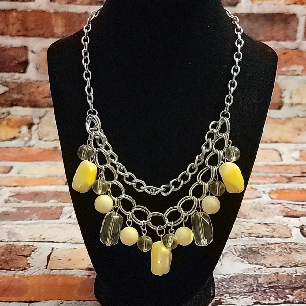 Yellow and Silver Toned Statement Necklace